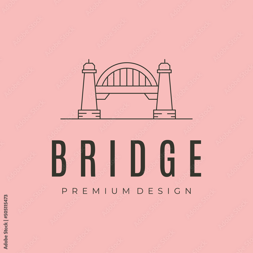 bridge on the river line art logo vector symbol illustration design bridge on the river line art logo vector symbol illustration design