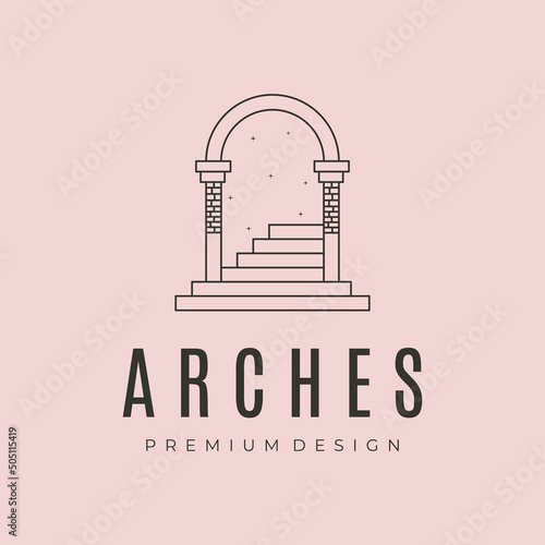 arches with ladder and star line art logo vector symbol illustration design