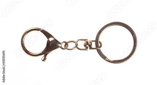 yellow metal keychain ring isolated on white background