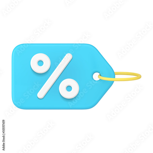 Blue retail tag rope label shopping special price financial offer 3d icon realistic mockup vector