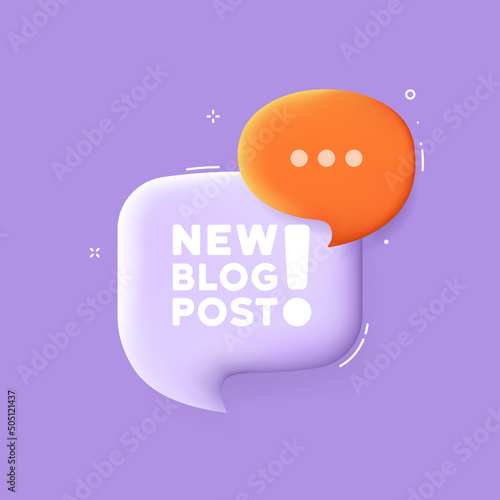 New blog post. Speech bubble with New blog post text. Advertising concept. 3d illustration. Pop art style. Vector line icon for Business and Advertising