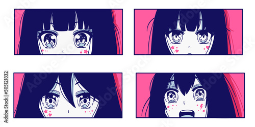 Photography Manga style. Anime and manga faces set. Anime style
