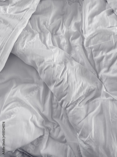 Messy white bed duvet cover