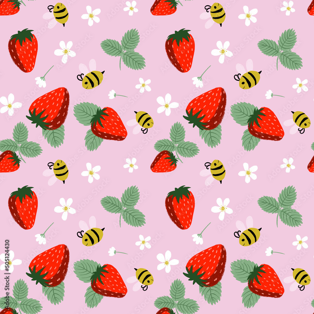 Strawberry Seamless Pattern, Summer Repeat Pattern, Fabric Design Strawberry Seamless Pattern, Summer Repeat Pattern, Fabric Design