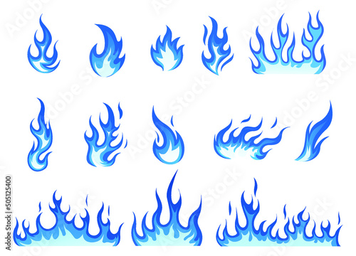 Fototapeta Set of blue flames vector illustration element, background, frame, effects, layout