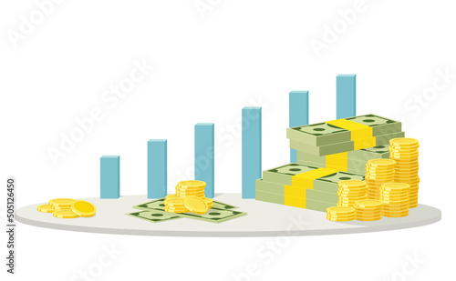 Income growth chart. Budget increase. Return on investment, vector illustration.  