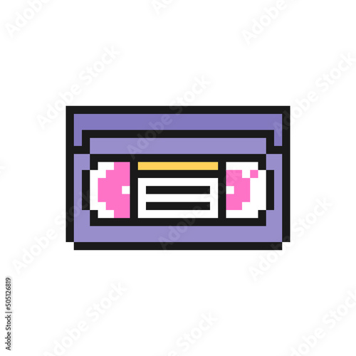 VHS video cassette, old analog tape vector icon in pixel art design isolated on white background