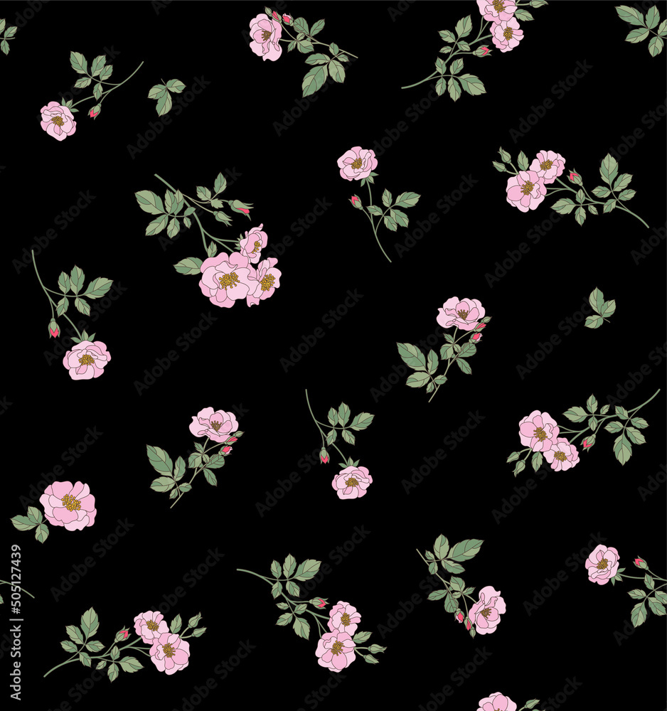 Floral seamless pattern for textile, wrapping paper and wallpaper. Leaves and flowers in the style of the 60s. Vintage botanical illustration. Vector background.
