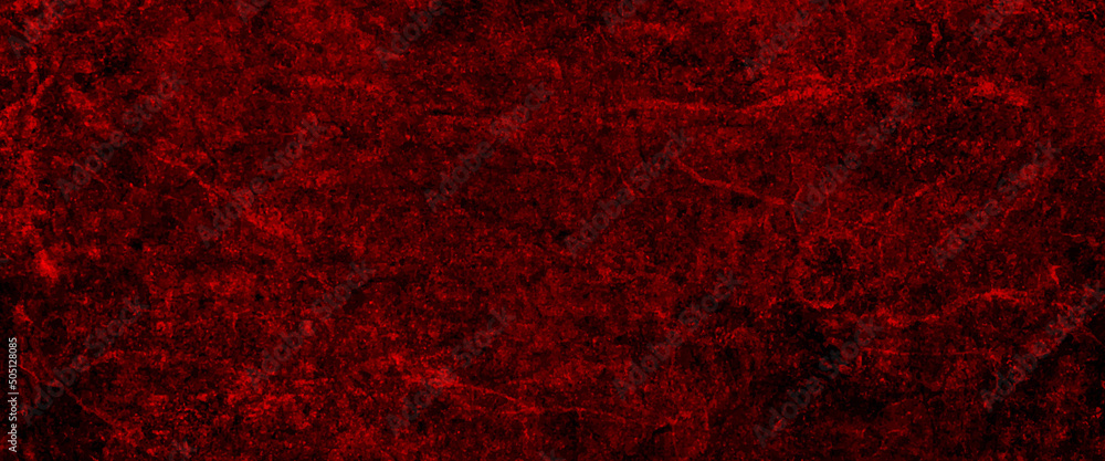 Red grunge abstract background texture black concrete wall, grunge halloween background with blood splash space on wall, red horror wall background, dark slate background toned classic red color.