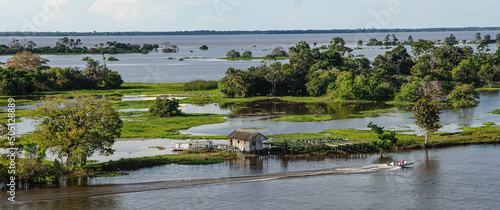 Aerial view of a wetland in Marajó Island, Pará State, Amazon, Brazil.