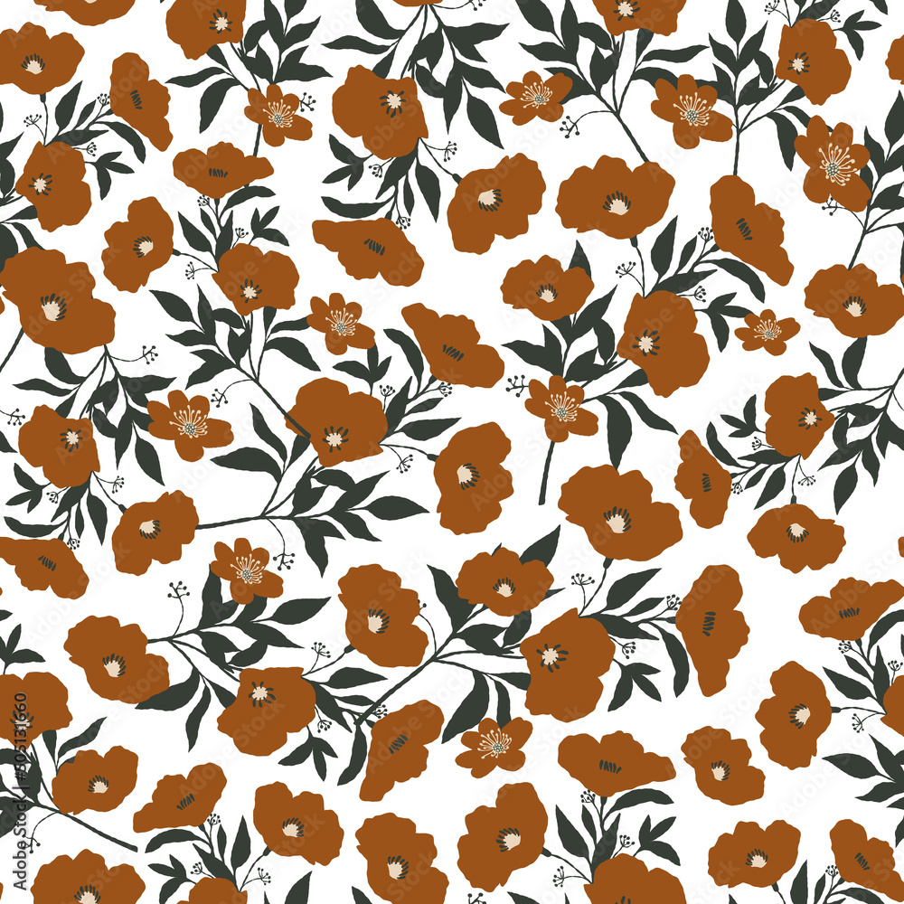 Bright seamless pattern of red flowers and green leaves Bright seamless pattern of red flowers and green leaves
