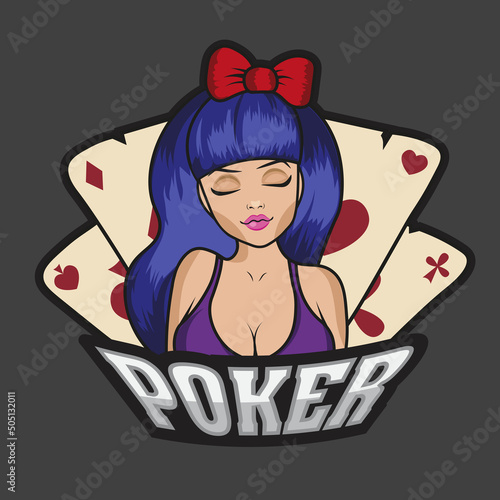 Sexy joker girl with cards. Logo of a girl in a swimsuit.