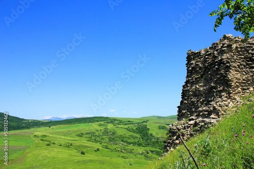 The ruins of the old fortress Gulistan on the mountain. photo