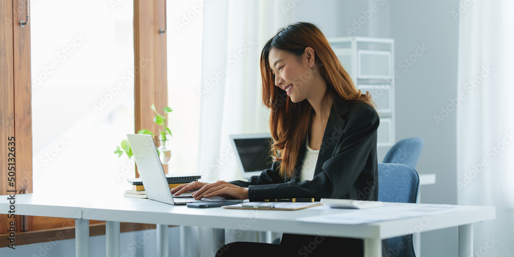Modern Asian Business woman have confident working with financial at office. Accounting concept. Modern Asian Business woman have confident working with financial at office. Accounting concept.