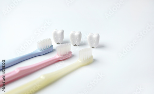 Healthy tooth with variety color toothbrush  Healthy teeth should brush your teeth daily.                            