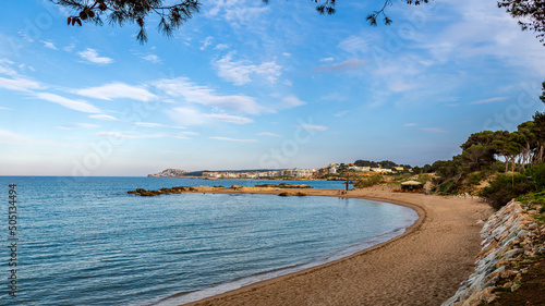 Mediterranean beach in L Escala, Costa Brava, Catalonia,Spain. photo