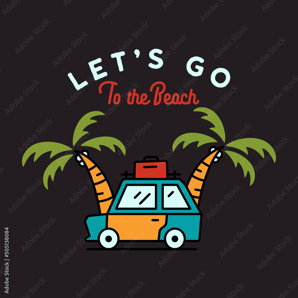 t shirt design with summer travel concept on black background