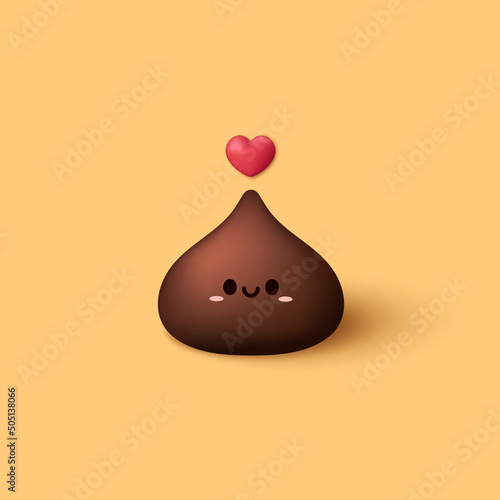 Dark chocolate chip 3d style. Dark chocolate chip vector on yellow background. Chocolate chips ingredient.