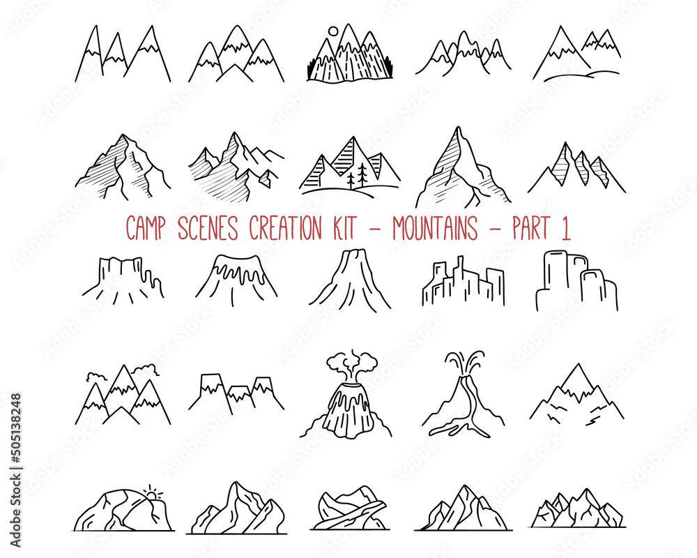 Collection of outline mountain emblems