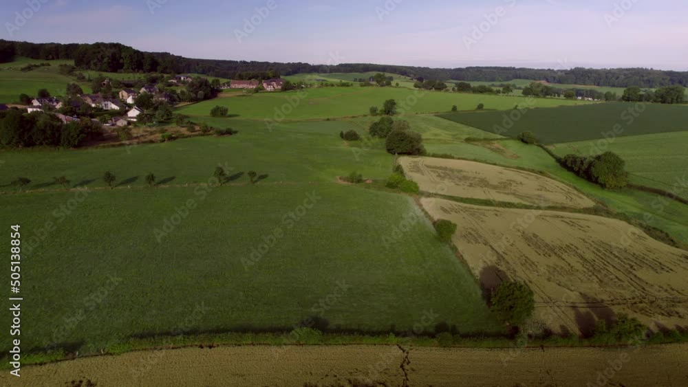 Dutch valley landscape with rolling hills,meadows with natural fences