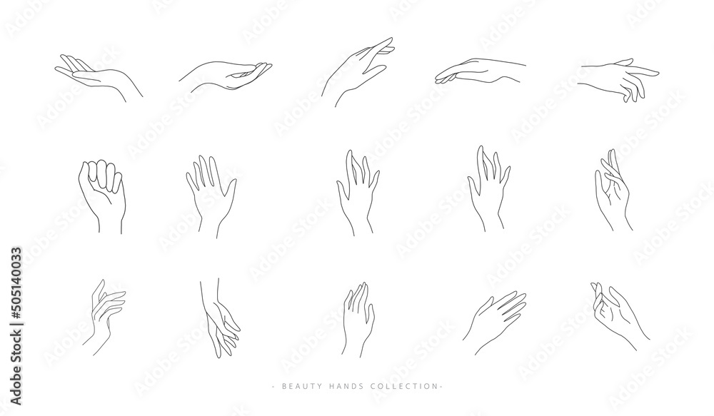 Set of Beauty Hand Line design. Abstract female hands and finger sign or symbole outline icon for logo, cosmetic, skin care and woman business. Vector illustration Set of Beauty Hand Line design. Abstract female hands and finger sign or symbole outline icon for logo, cosmetic, skin care and woman business. Vector illustration