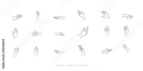 Set of Beauty Hand Line design. Abstract female hands and finger sign or symbole outline icon for logo, cosmetic, skin care and woman business. Vector illustration