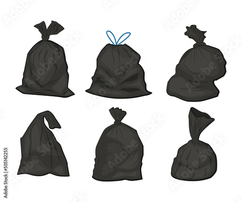 Set of Black plastic garbage bags vector illustration © budolga