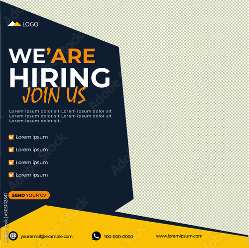 We are hiring job vacancy square banner or social media post photo