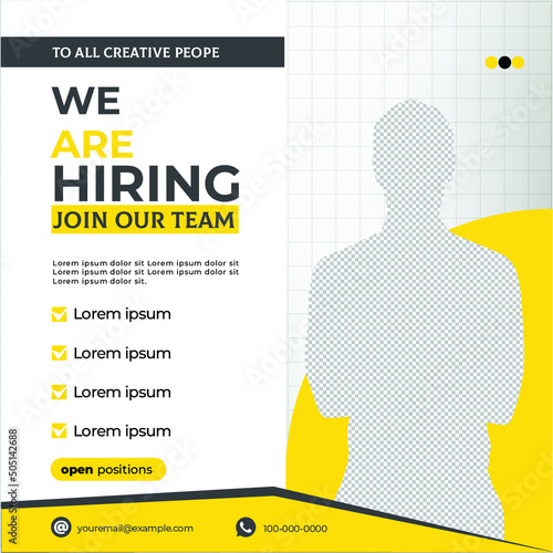 We are hiring job vacancy square banner or social media post photo