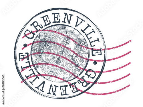 Greenville, SC, USA Stamp Map Postal. Silhouette Seal Roads and Streets. Passport Round Design. Vector Icon. Design Retro Travel National Symbol.