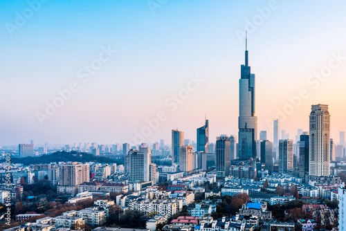 Cityscape of Drum Tower and Zifeng Building in Nanjing, Jiangsu, China