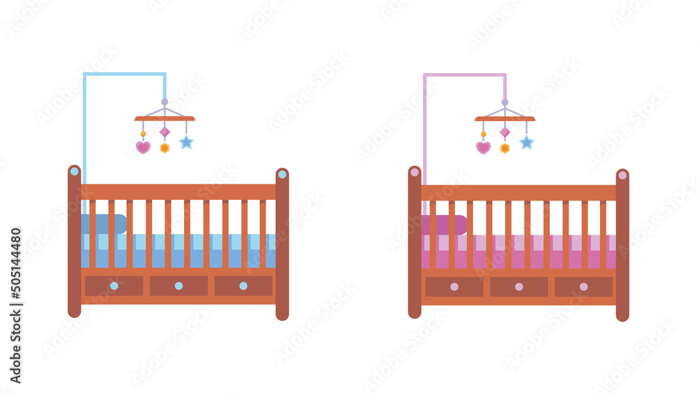 Set of baby crib on white background. Vector illustration cribs for girls  and boys in cartoon style. Stock Vector | Adobe Stock