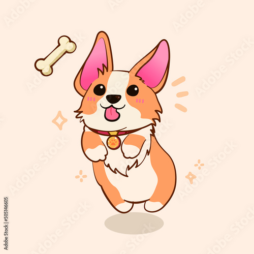 A cute corgi at play cartoon vector icon illustration.   animal nature icon concept isolated premium vector.   flat cartoon style.