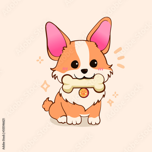A cute corgi at play cartoon vector icon illustration.   animal nature icon concept isolated premium vector.   flat cartoon style.
