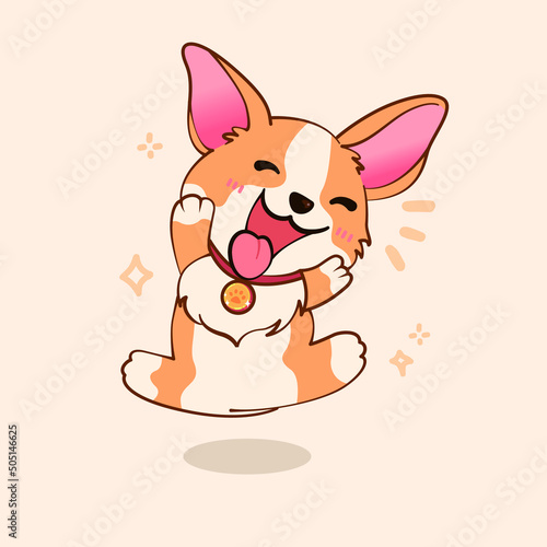 A cute corgi at play cartoon vector icon illustration.   animal nature icon concept isolated premium vector.   flat cartoon style.