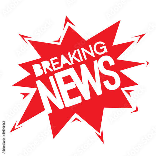 Breaking news icon - white text on red shape, vector