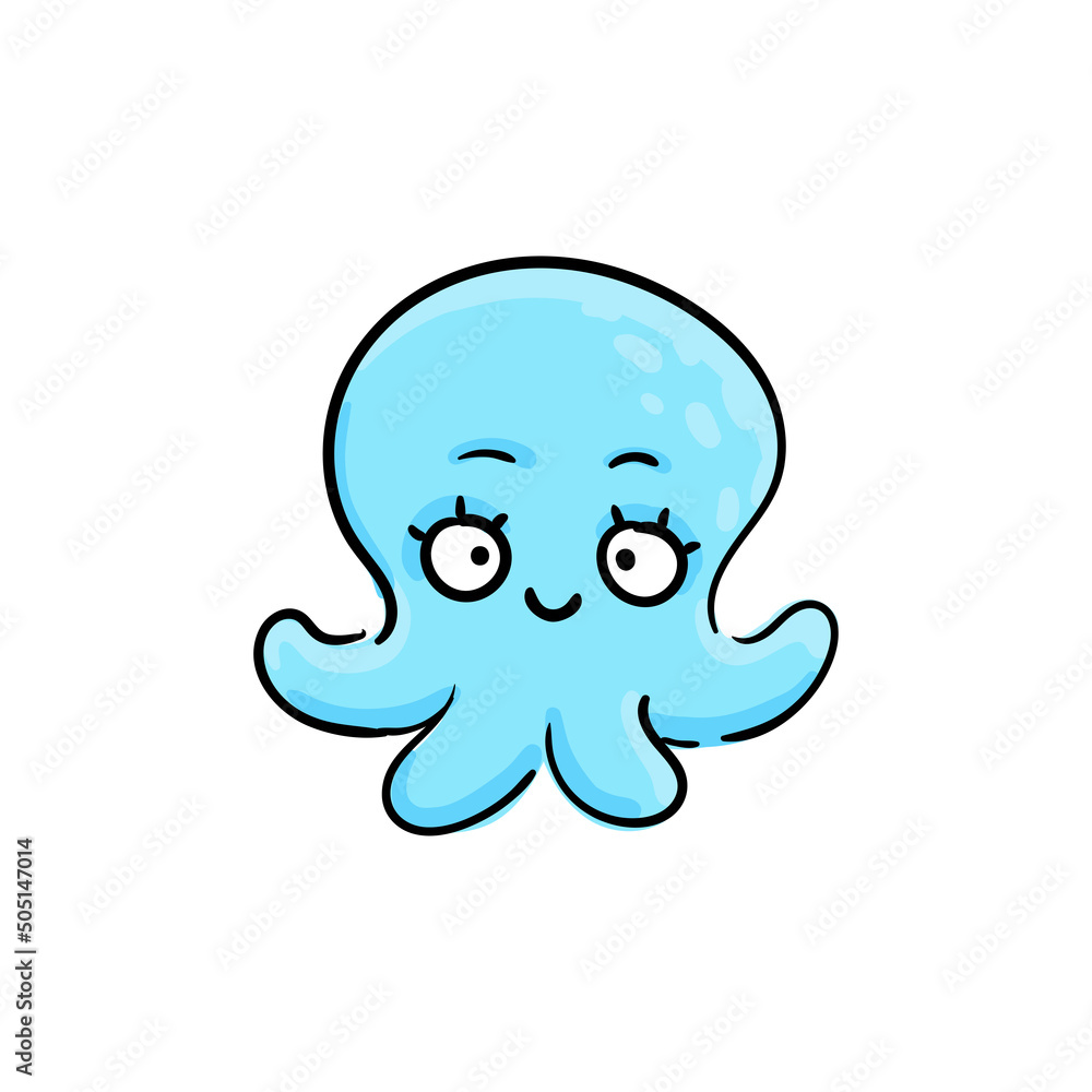 Hand drawn Cute octopus Smiling. Cartoon character vector illustration.  Sketch for t shirt design, fashion print, graphic Greeting cards, posters,  prints. Stock Vector | Adobe Stock