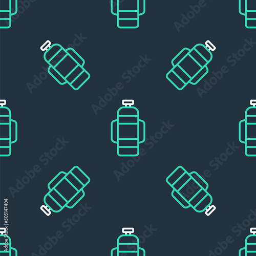 Line Aqualung icon isolated seamless pattern on black background. Oxygen tank for diver. Diving equipment. Extreme sport. Diving underwater equipment. Vector