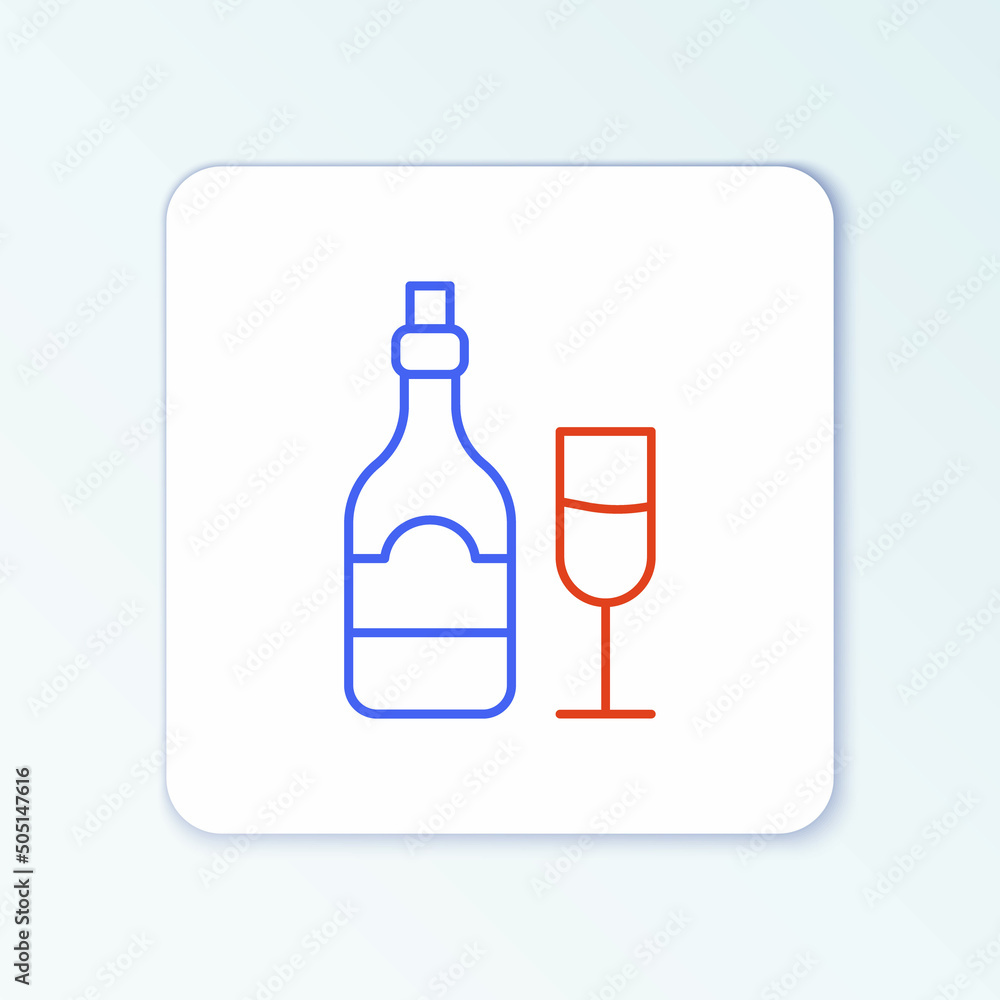 Line Champagne bottle with glass icon isolated on white background. Colorful outline concept. Vector Line Champagne bottle with glass icon isolated on white background. Colorful outline concept. Vector