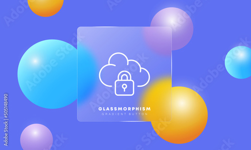 Cloud storage line icon. Cloud with lock, defense. Protection of personal information. Password for data concept. Glassmorphism style. Vector line icon for Business and Advertising