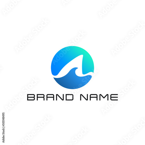 Blue shark circle icon logo design. A shark tail and waves illustration vector.