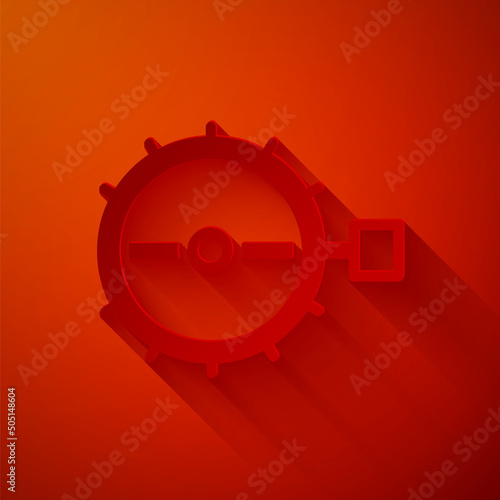 Paper cut Trap hunting icon isolated on red background. Paper art style. Vector