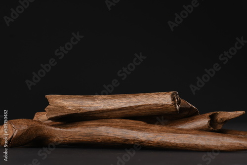 Close UpShot Of Sticks Of oudh On Black Background The Incense Chips Used By Burning It Or For Arabian Oud Oils Or Bakhoor
