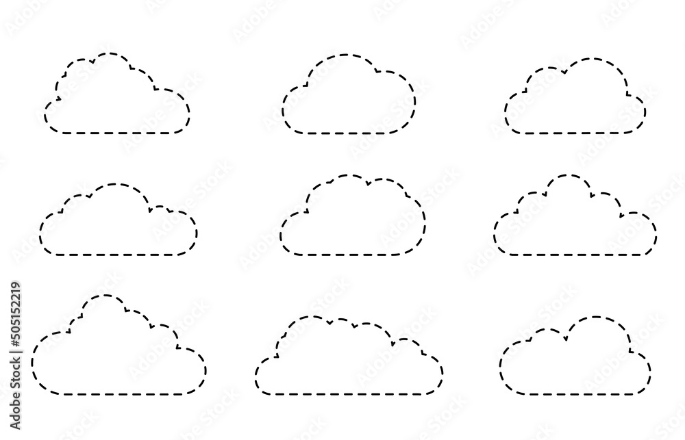 Set of vector clouds dotted outline symbol set illustration. Cloud Backup. Set of vector clouds dotted outline symbol set illustration. Cloud Backup.