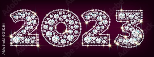 numbers 2023 made of sparkling diamonds jewelry vector eps10