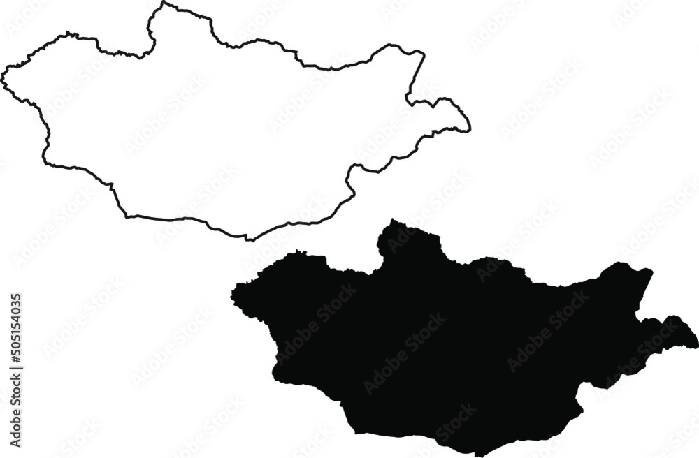 Basis silhouettes on white background. Map of Mongolia