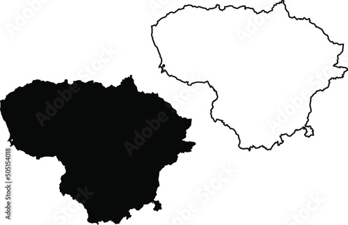 Basis silhouettes on white background. Map of Lithuania