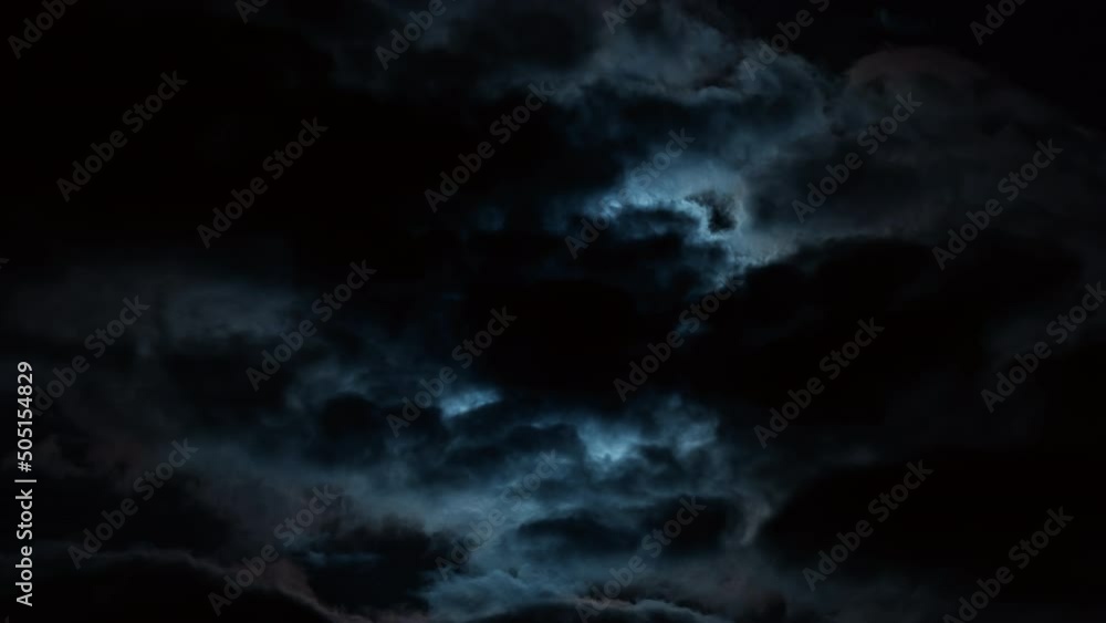 Timelapse full moon on dark cloudy sky. Cumulus rolling clouds passing by bright moon. Night cloudscape, thriller and horror concept Timelapse full moon on dark cloudy sky. Cumulus rolling clouds passing by bright moon. Night cloudscape, thriller and horror concept
