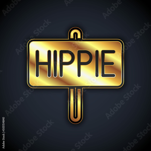 Gold Peace icon isolated on black background. Hippie symbol of peace. Vector