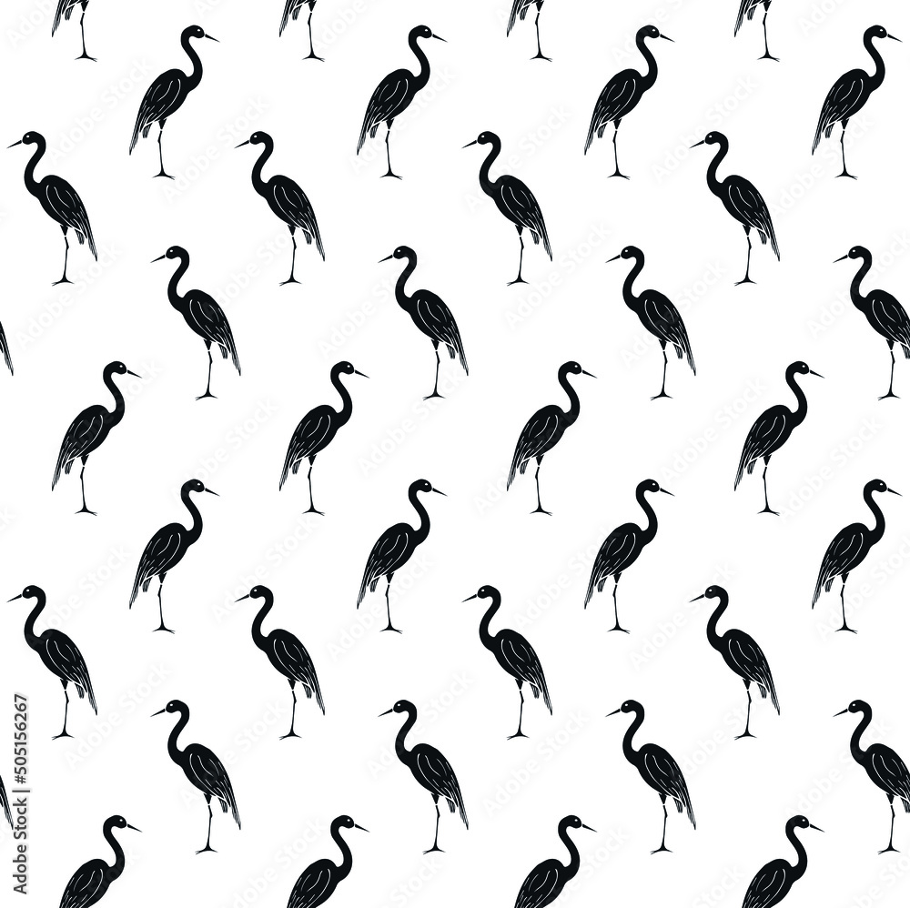 Fototapeta premium Vector seamless pattern of hand drawn doodle sketch black heron isolated on white background